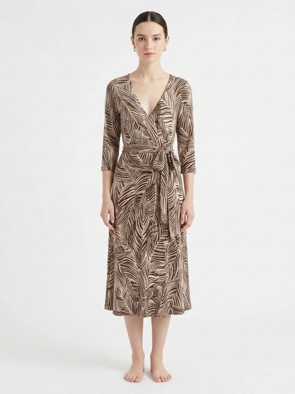 Sandra Angelozzi Stretch Faux Wrap Botanical Print Silk Dress- Sz. Sm